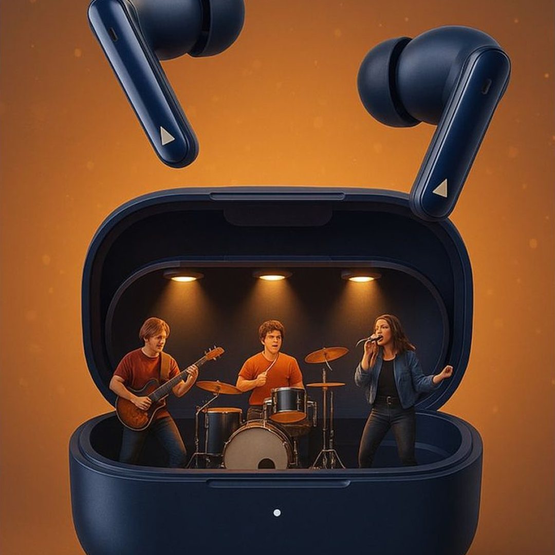 Reference — a tiny band performing inside an earbuds case